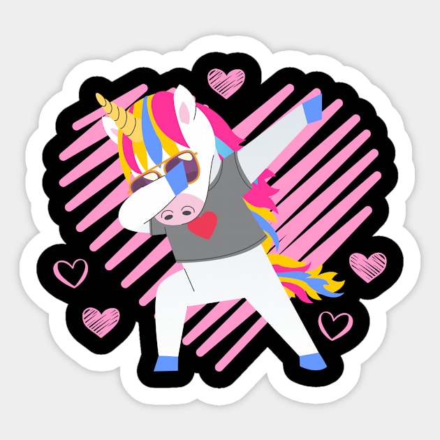 Dabbing Unicorn Hearts Valentine's Day Design Sticker by 2blackcherries